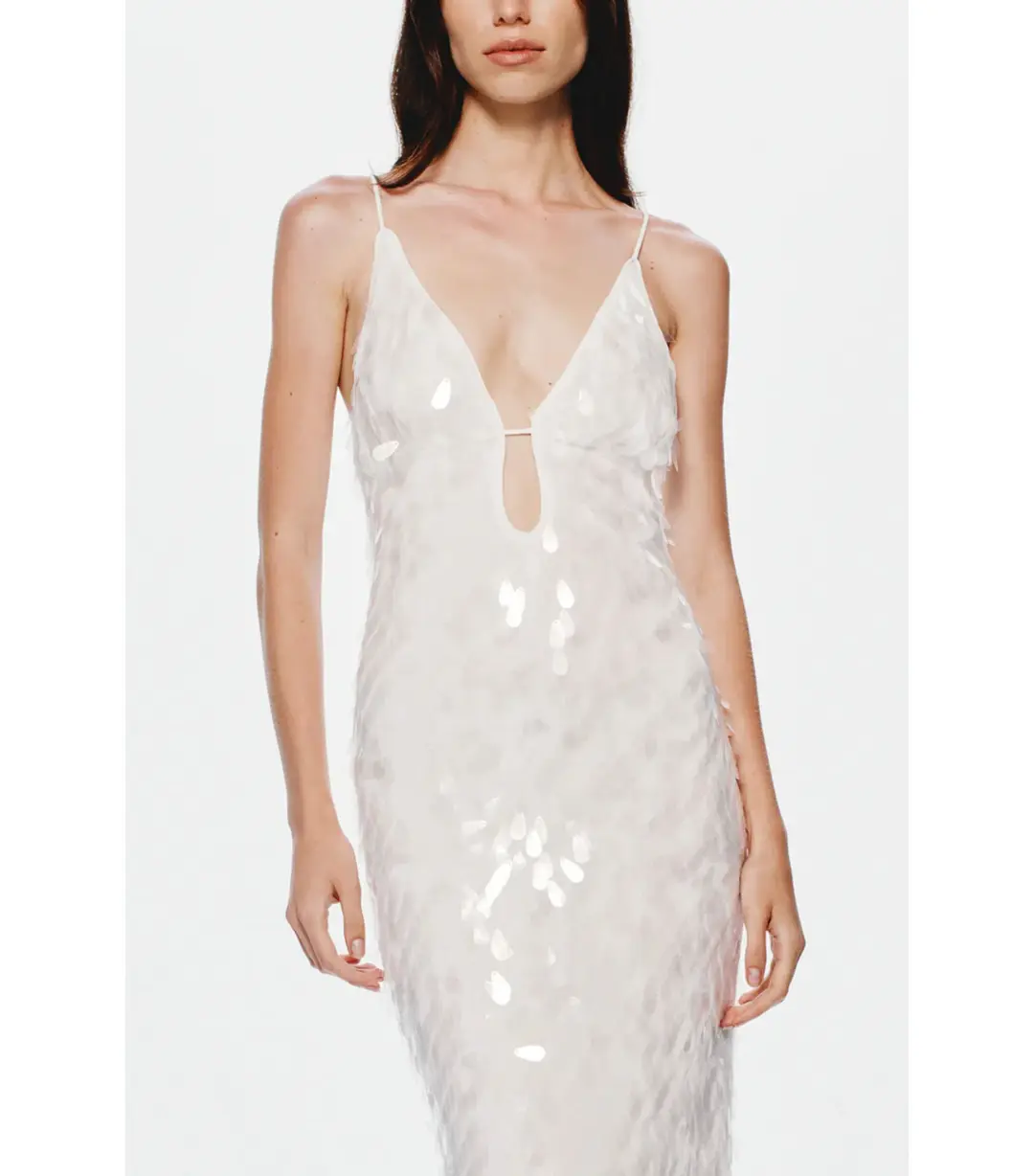 Misha Collection Sapphire Sequin Maxi Dress in Ivory Size 6/XS for rent on The Volte - main image
