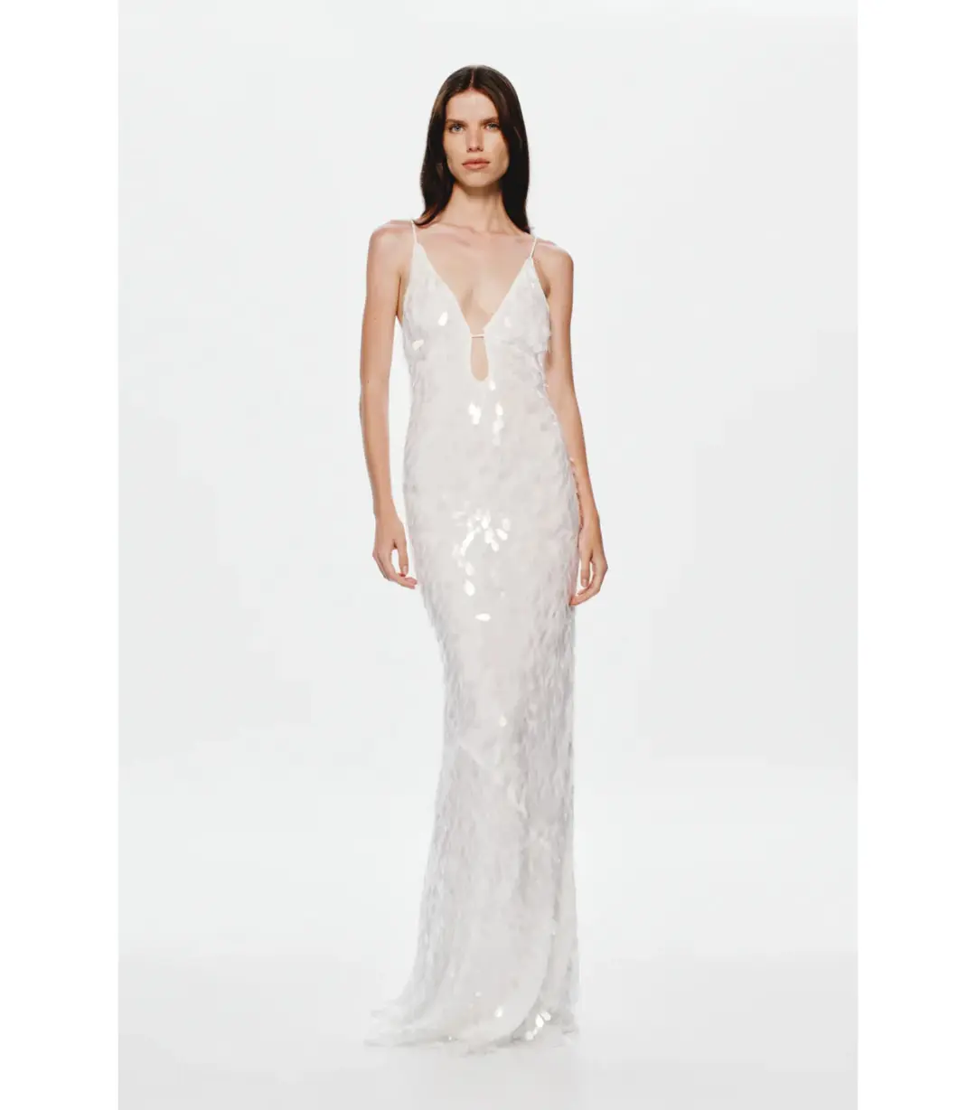 Misha Collection Sapphire Sequin Maxi Dress in Ivory Size 6/XS for rent on The Volte - main image