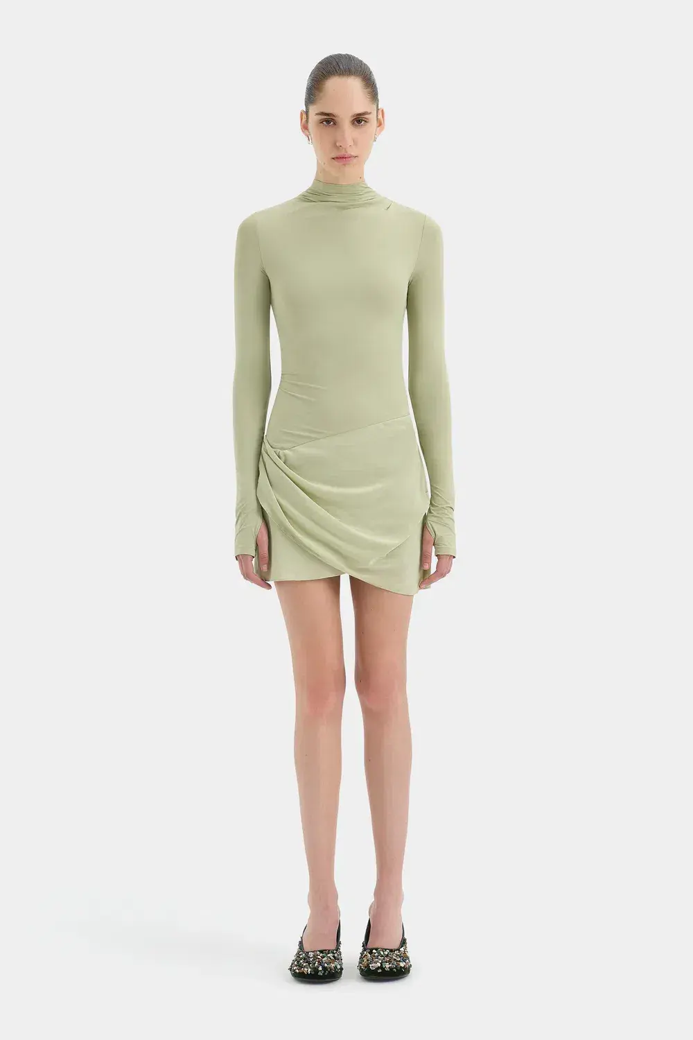 Sir the Label Milesi Drape Mini Dress Moss Size 1/Au 8 - Image 1