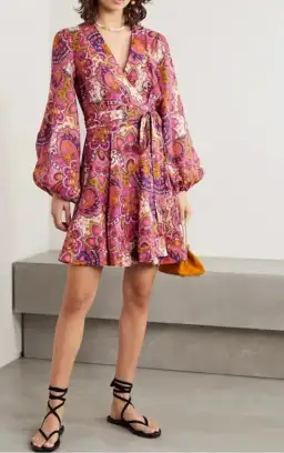 Zimmermann Dress Pink Paisley Fiesta Linen Wrap Size 0/AU 8 for rent on The Volte - image 4