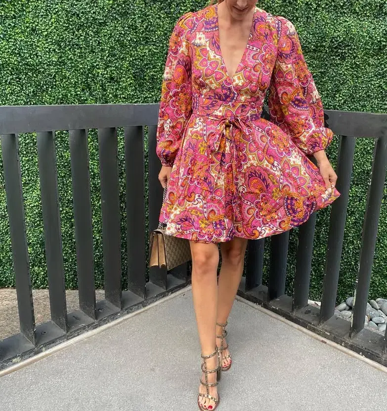 Zimmermann Dress Pink Paisley Fiesta Linen Wrap Size 0/AU 8 for rent on The Volte - main image