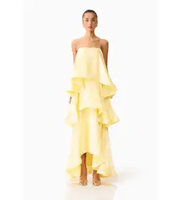 Elliatt Tilly Tiered Maxi Dress Butter Yellow Size M/AU 10