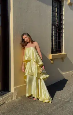 Elliatt Tilly Tiered Maxi Dress in Butter Yellow Size M / AU 10