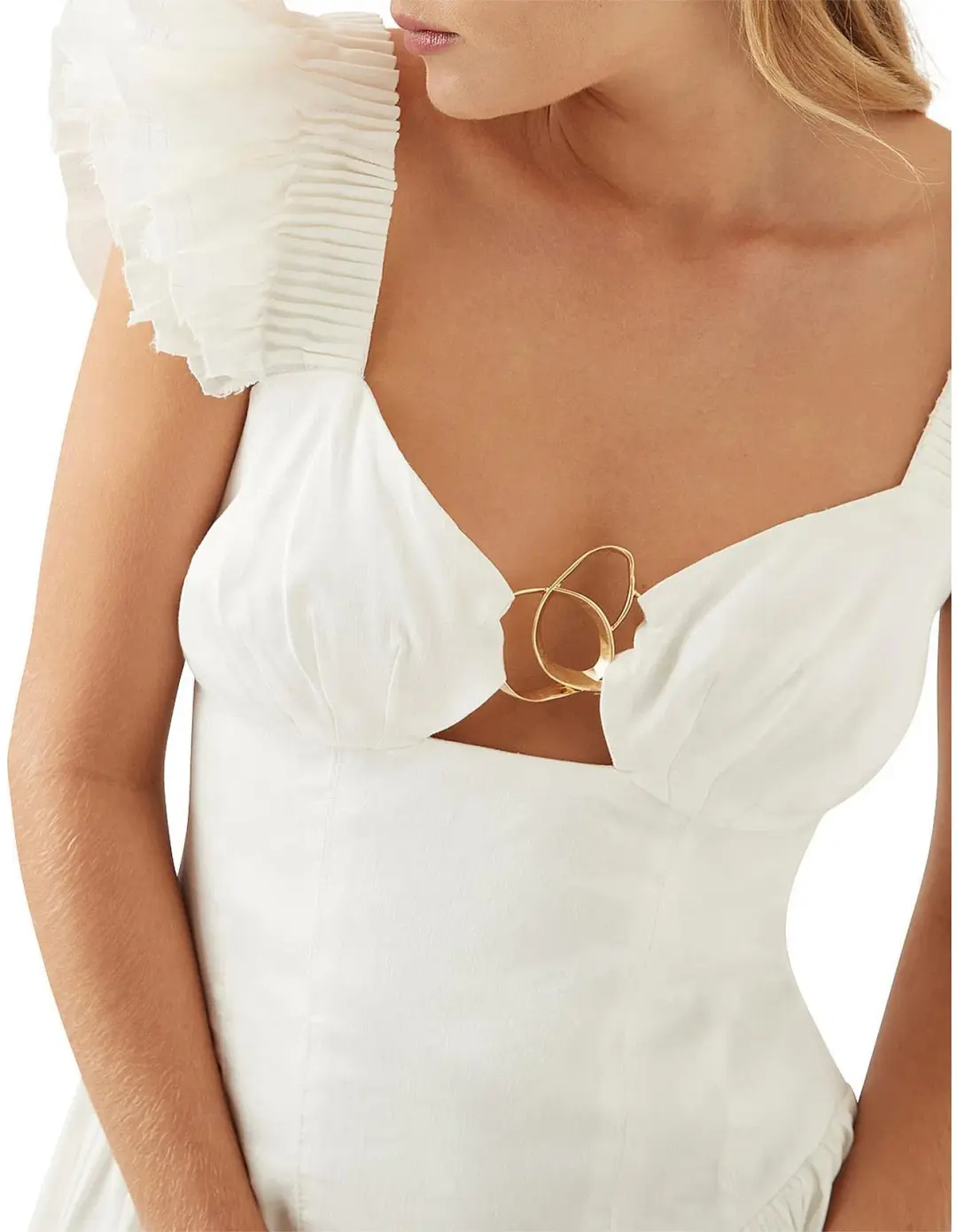 Aje Simone Frill Sleeve Mini Dress White Size 8 for rent on The Volte - main image