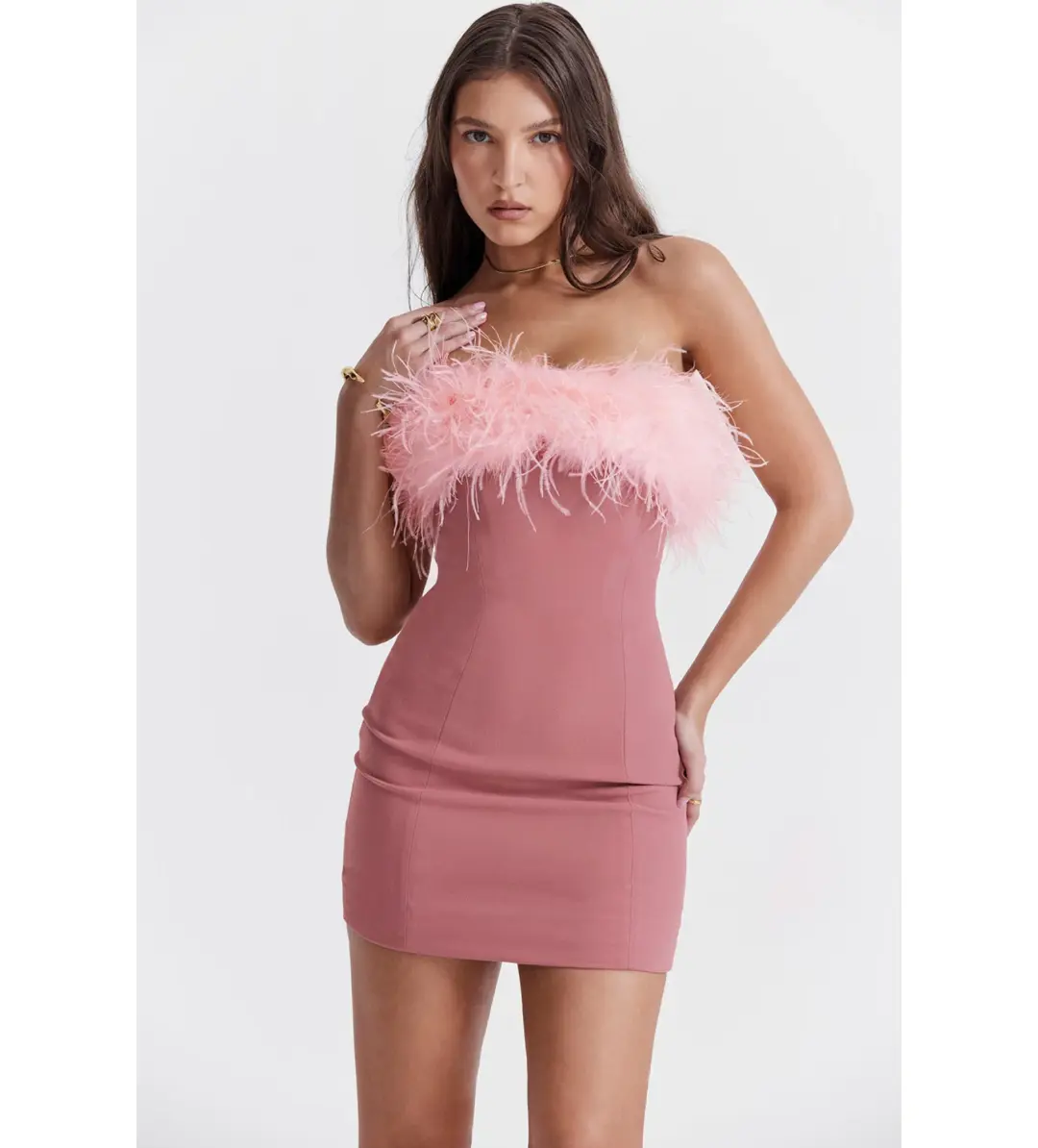 House Of Cb Alexa Warm Mini Dress Size Pink Feather XS/ AU 6 for rent on The Volte - main image