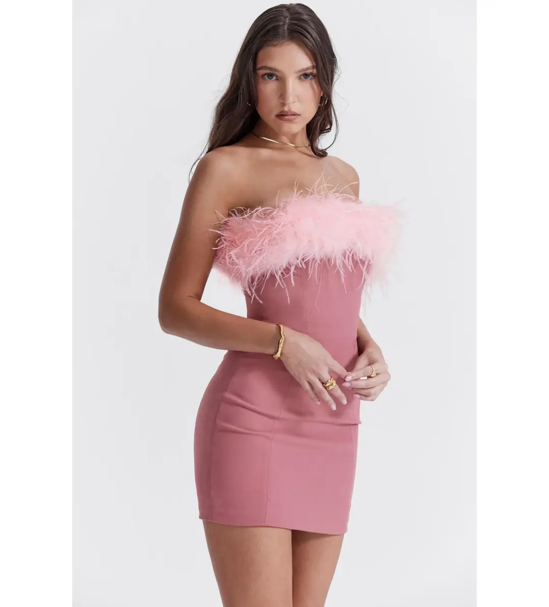 House Of Cb Alexa Warm Mini Dress Size Pink Feather XS/ AU 6 for rent on The Volte - main image