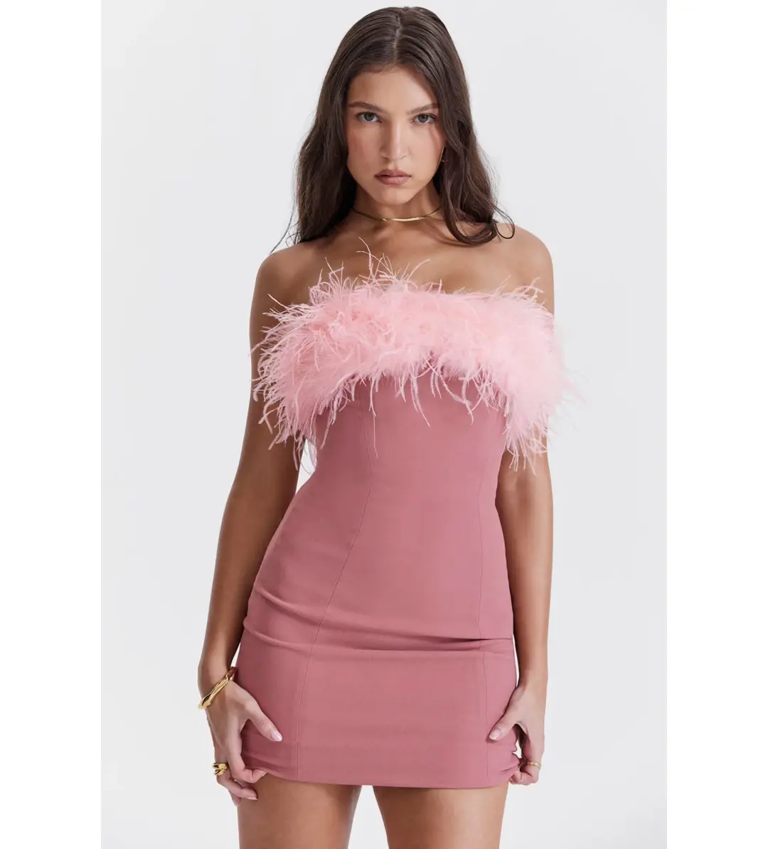 House Of Cb Alexa Warm Mini Dress Size Pink Feather XS/ AU 6 for rent on The Volte - main image