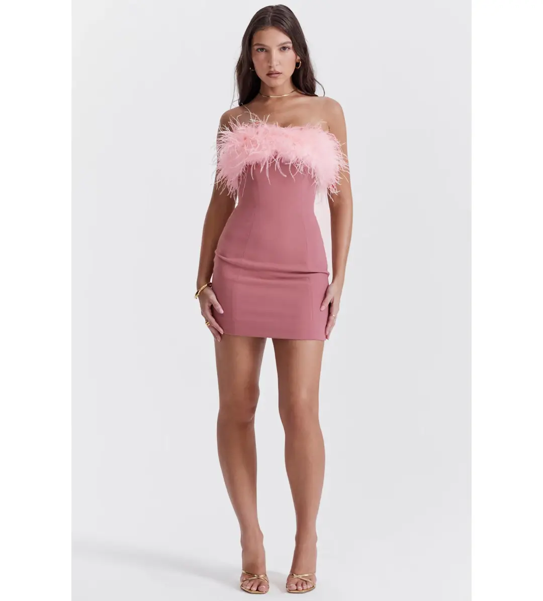 House Of Cb Alexa Warm Mini Dress Size Pink Feather XS/ AU 6 for rent on The Volte - main image