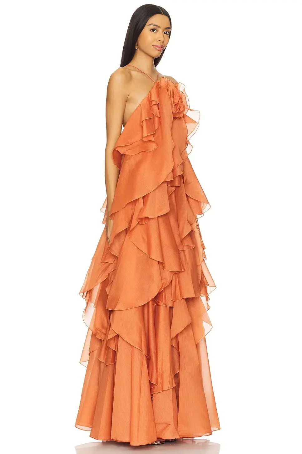 Aje Pandorea Layered Maxi Dress Coral Clay Size 6 for rent on The Volte - main image