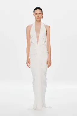 Misha Collection The Venus Gathered Cupro Maxi Dress Ivory Size 6 for rent on The Volte - image 1
