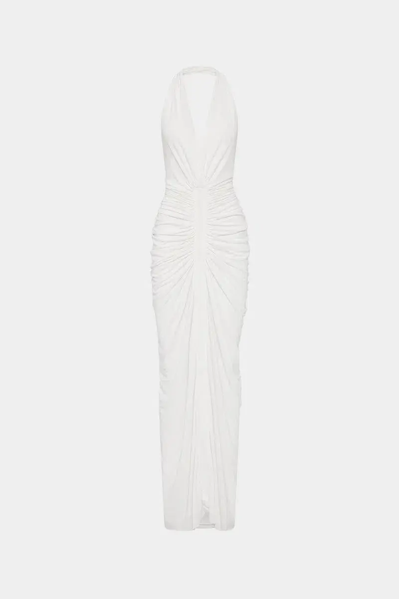 Misha Collection The Venus Gathered Cupro Maxi Dress Ivory Size 6 for rent on The Volte - main image