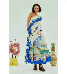 Alemais Nadia One Shoulder Ruffle Maxi Dress Multi Print Size 10 for rent on The Volte - image 1