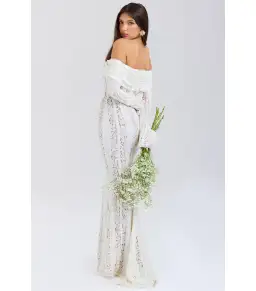 House of CB Belle Lace Off Shoulder Maxi Dress Vintage Cream Floral Size Size +L / AU 14-16 for rent on The Volte - image 3