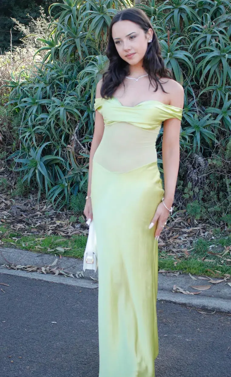 Natalie Rolt Gwynetth Gown Maxi Dress in Chartreuse Size S/AU 8 for rent on The Volte - main image
