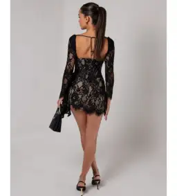 Heiress Beverly Hills Long Sleeve Lace Corset Draped Mini Dress Black Size XL/AU 14 for rent on The Volte - image 4