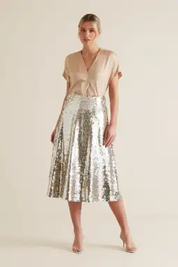 Seed Heritage Sequin Midi Skirt Silver Size XS / AU 6 for rent on The Volte - image 1