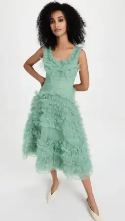 Molly Goddard Mertyl Tiered Ruffled Tulle Midi Dress Size 12