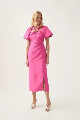 Aje Presence Twisted Midi Dress Pink Size 12