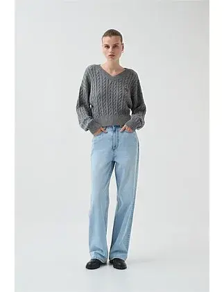 Aje Studio Naia Cropped Cable Knit Jumper Grey Size 6