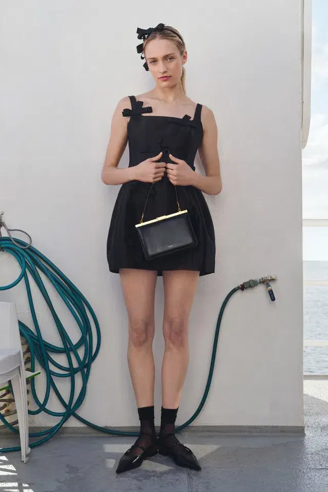 Oroton Bow Detail Mini Dress Black Size 8 for rent on The Volte - main image