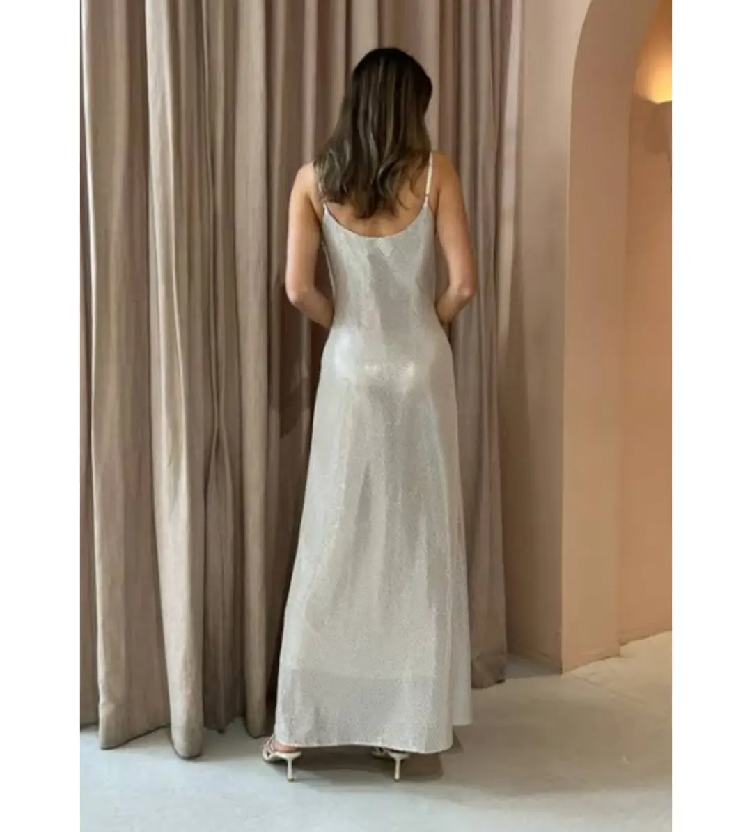 Manning Cartell High Voltage Slip Maxi Dress Nude Silver Size 12 for rent on The Volte - main image