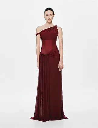 MISHA Sisal Mesh Maxi Dress Wine 8/S for rent on The Volte - main image