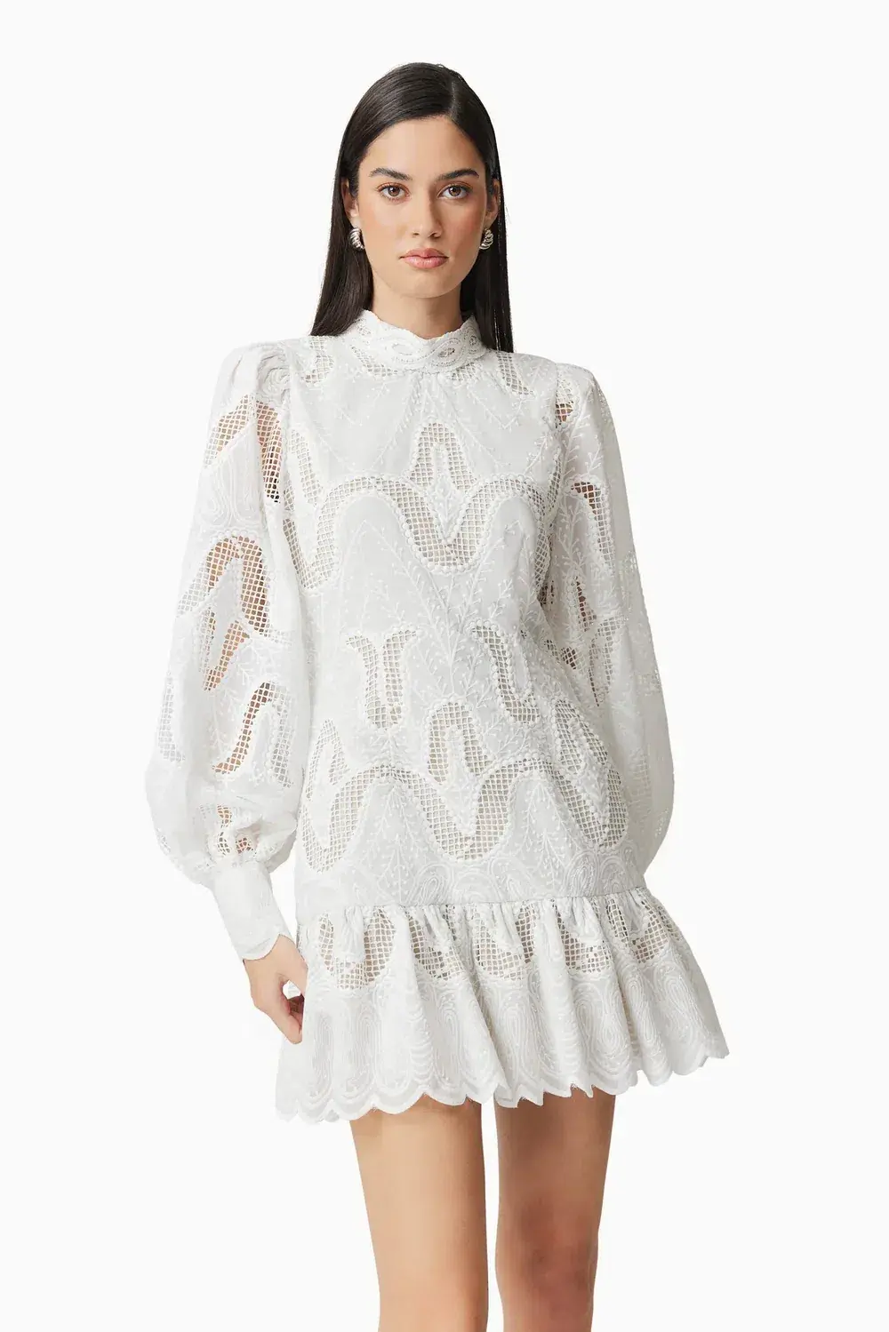Elliatt Eliza Long Sleeve Mini Dress White Size 14 for rent on The Volte - main image