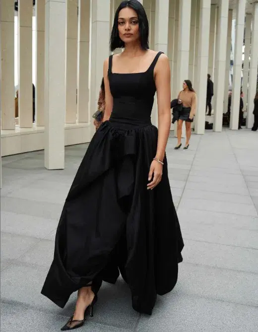 Aje Alani Asymmetrical Bubble Hem Gown Black Size 10 for rent on The Volte - main image