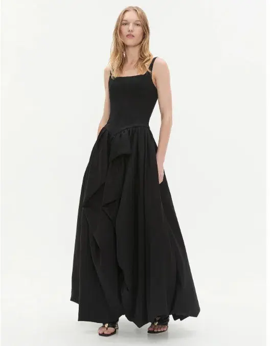 Aje Alani Asymmetrical Bubble Hem Gown Black Size 10 for rent on The Volte - main image
