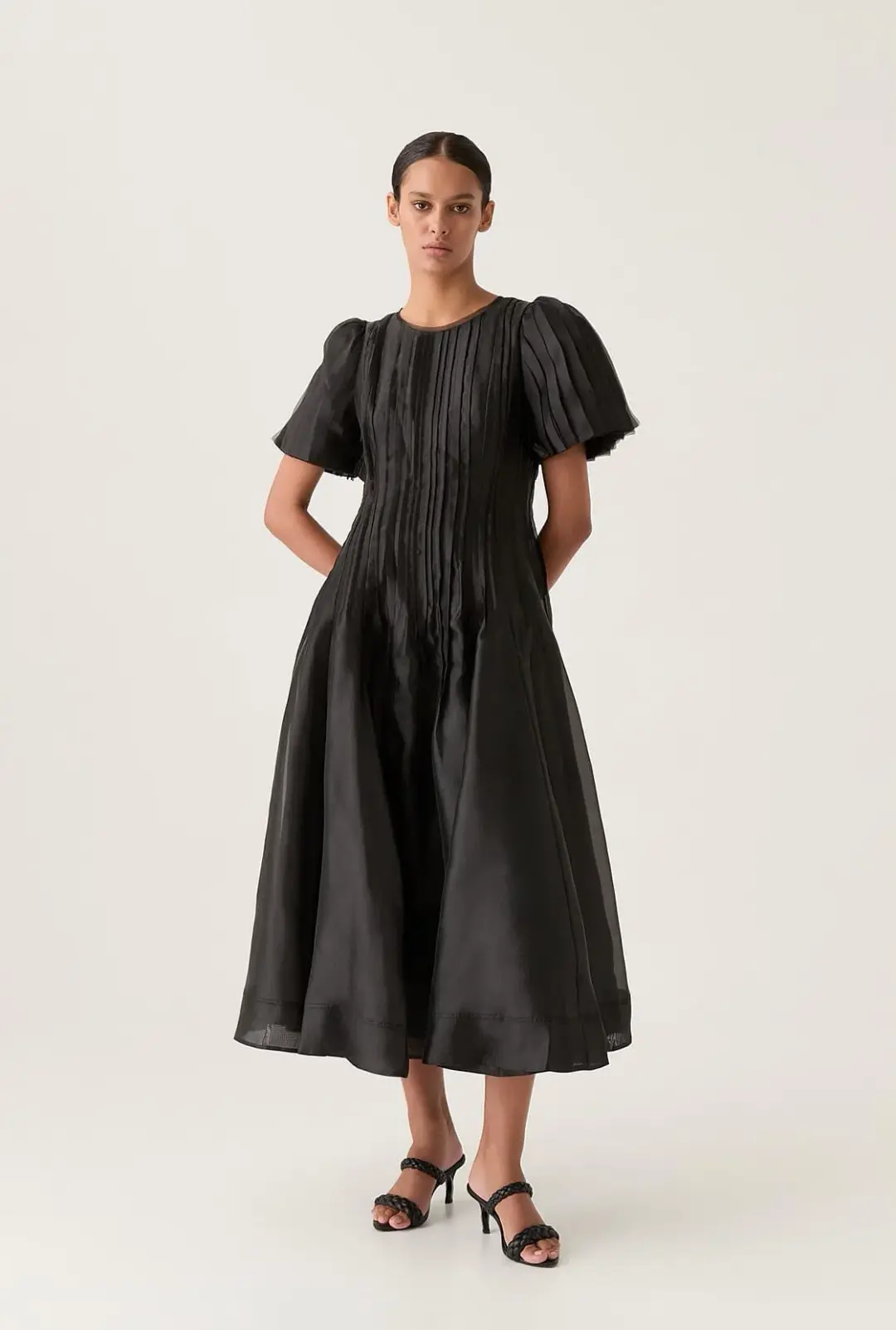 Aje Nova Pleated Midi Dress Black Size AU 14 for rent on The Volte - main image