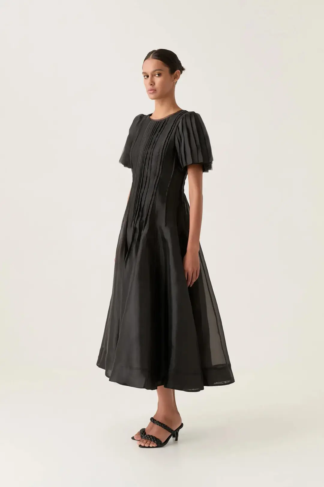 Aje Nova Pleated Midi Dress Black Size AU 14 for rent on The Volte - main image