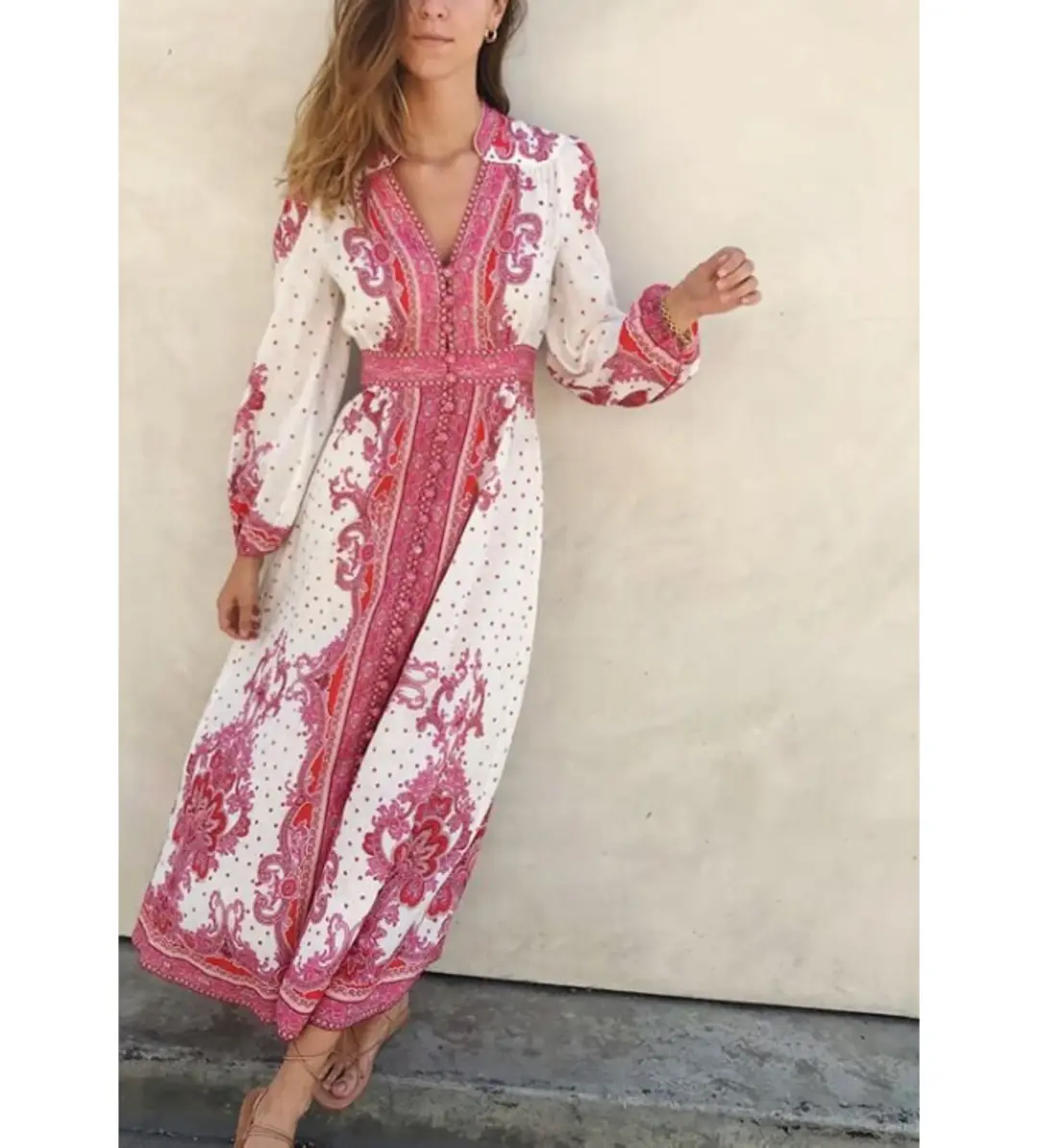 Zimmermann Bells Paisley Long Midi Dress Red Paisley Size 0 AU 8 for rent on The Volte - main image