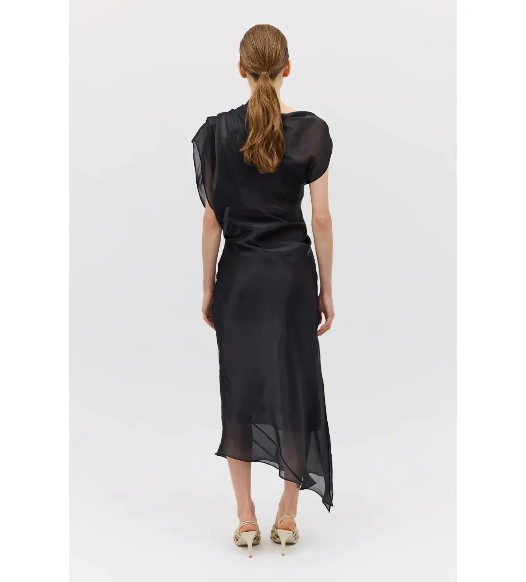 Bianca Spender Liquid Organza Decode Midi Dress Black Size AU 8 for rent on The Volte - main image