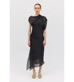 Bianca Spender Liquid Organza Decode Midi Dress Black Size AU 8 for rent on The Volte - image 1
