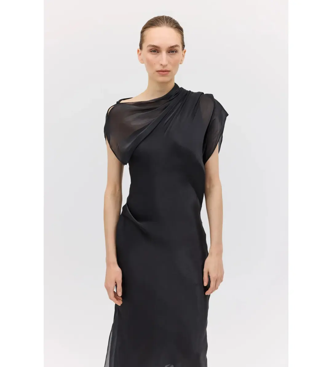 Bianca Spender Liquid Organza Decode Midi Dress Black Size AU 8 for rent on The Volte - main image
