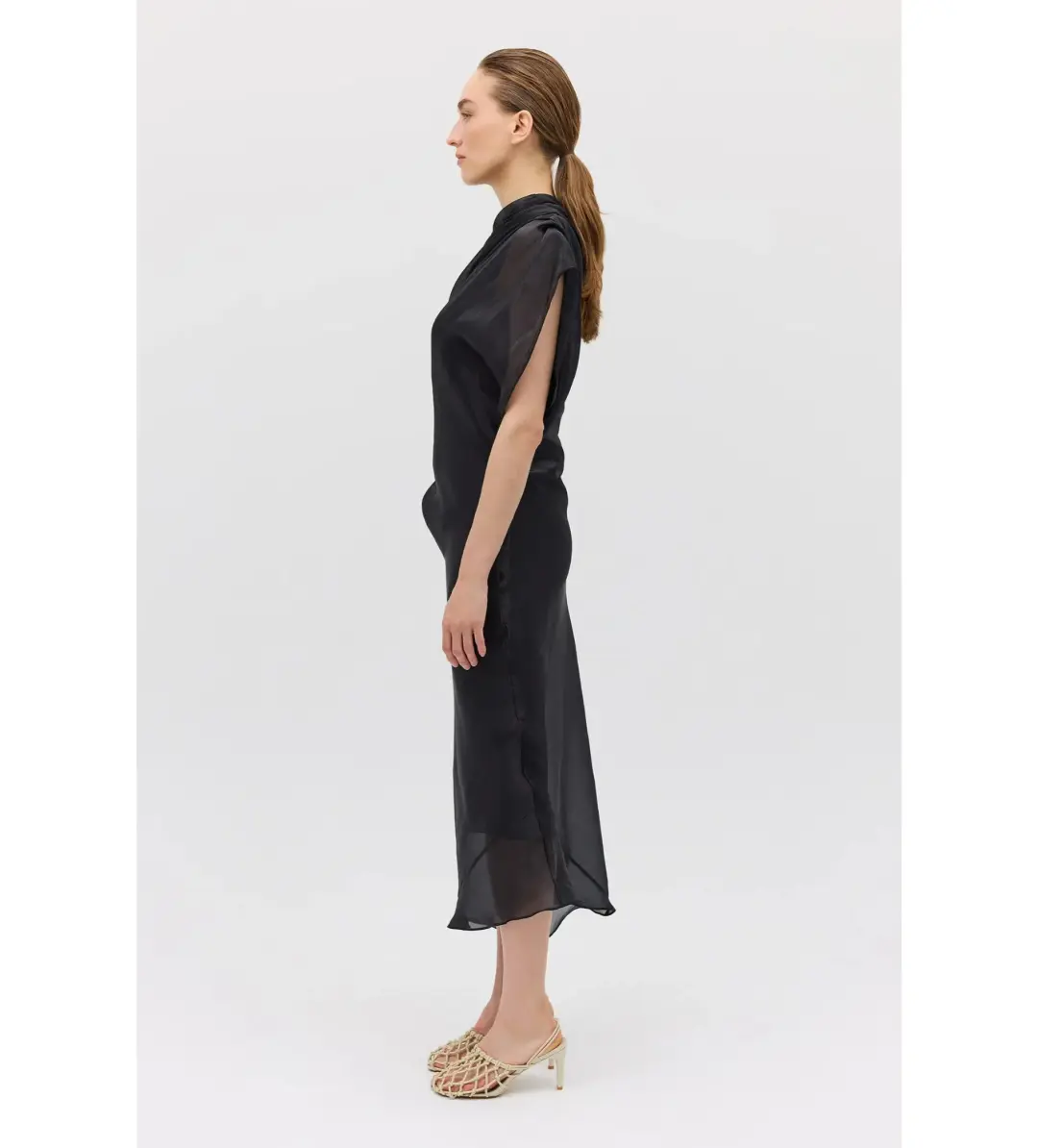 Bianca Spender Liquid Organza Decode Midi Dress Black Size AU 8 for rent on The Volte - main image