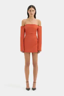 Sir The Label Rossana Off Shoulder Mini Dress Terracotta Size 3 / AU 12 for rent on The Volte - image 1