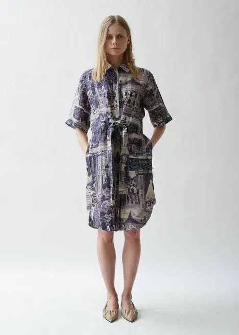 Acne Studios Della Theatre Print Linen Dress, Size 34 (AU 8) for rent on The Volte - main image