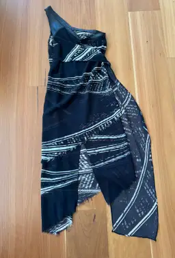 Kimberly Ovitz Leather Trim Knee-Length Dress Black Print Size US 4 AU 8 for rent on The Volte - image 2