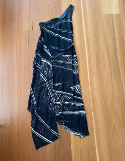 Kimberly Ovitz Leather Trim Knee-Length Dress Black Print Size US 4 AU 8 for rent on The Volte - image 1