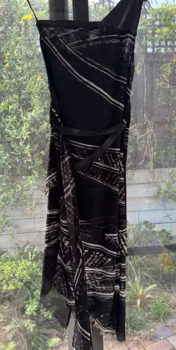 Kimberly Ovitz Leather Trim Knee-Length Dress Black Print Size US 4 AU 8 for rent on The Volte - image 5