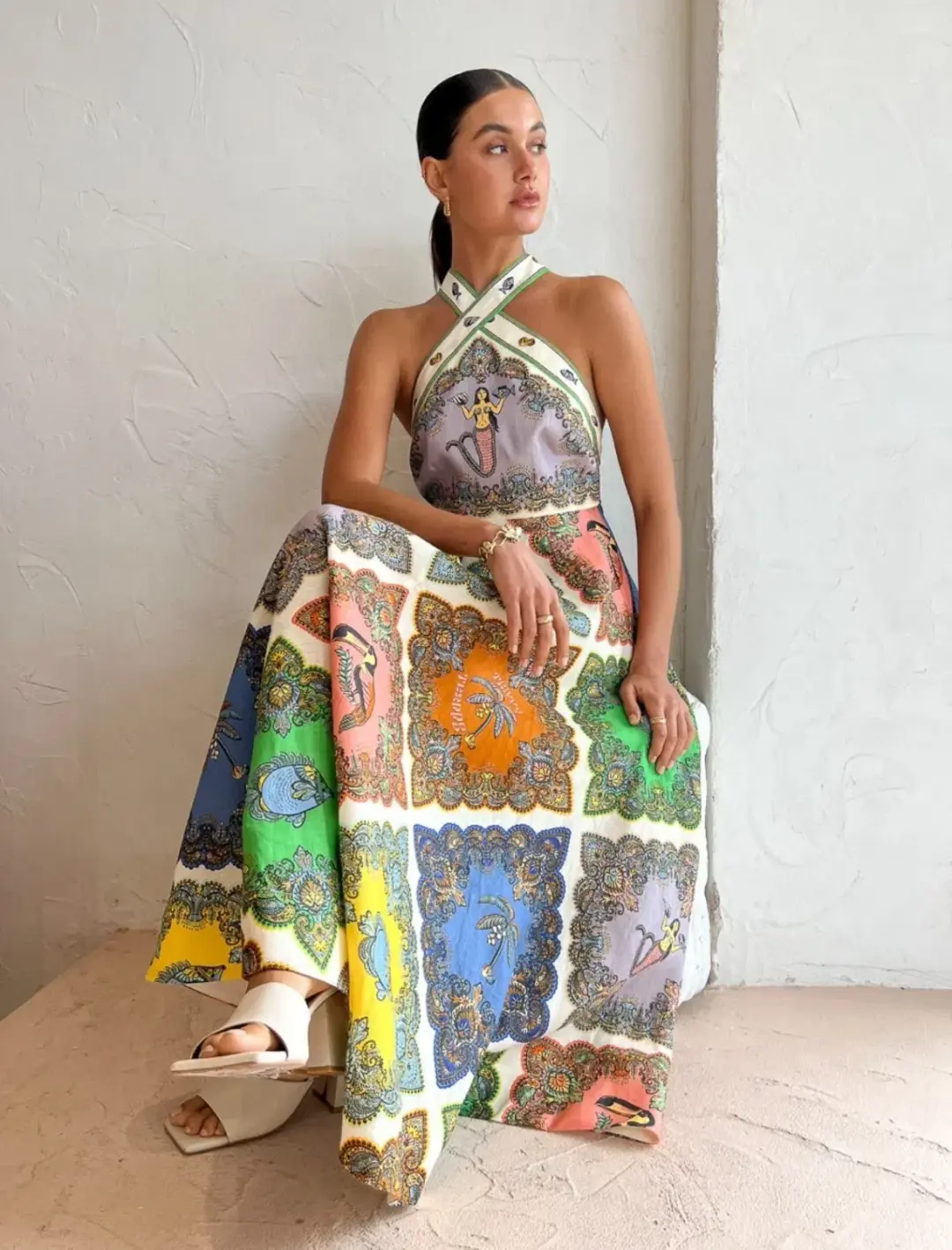 Alemais Trippy Troppo Halter Midi Dress Multi Size AU 10 for rent on The Volte - main image