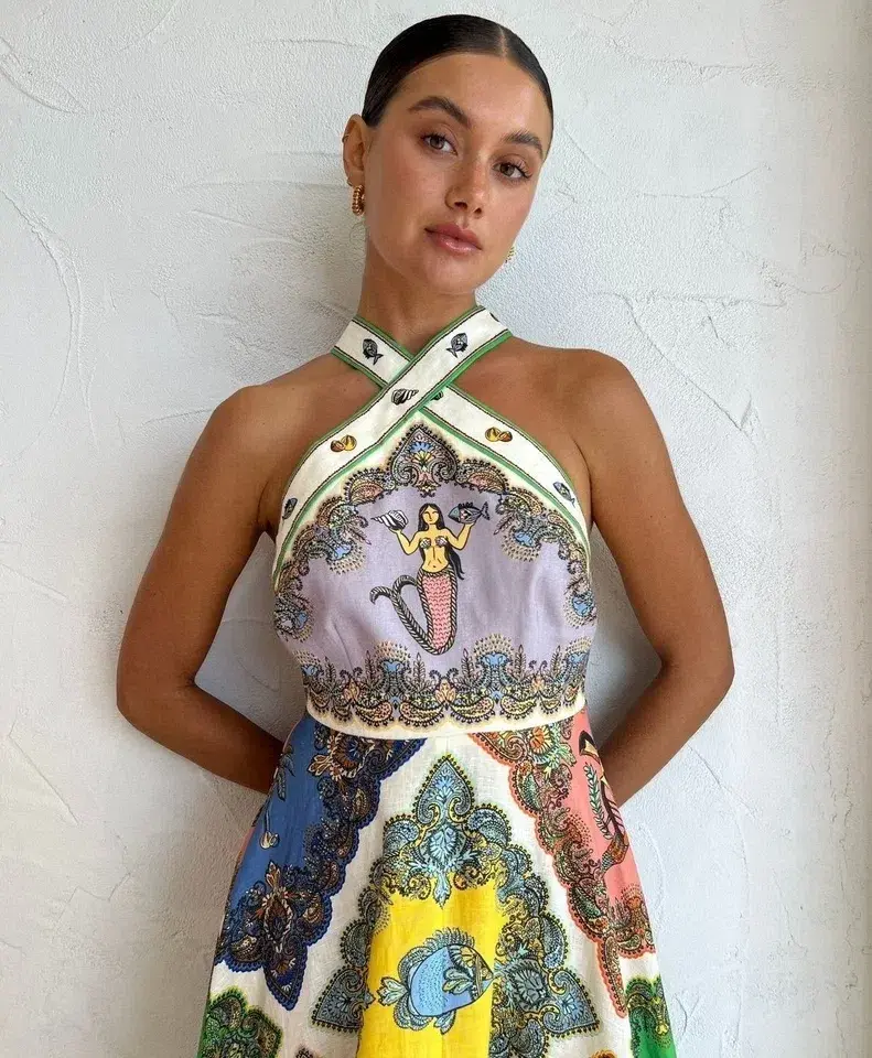 Alemais Trippy Troppo Halter Midi Dress Multi Size AU 10 for rent on The Volte - main image