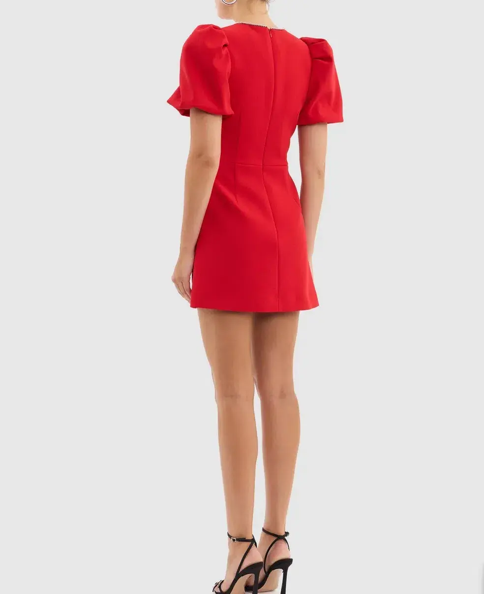 Rebecca Vallance Karina Puff Sleeve Mini Dress Red Size 16 for rent on The Volte - main image