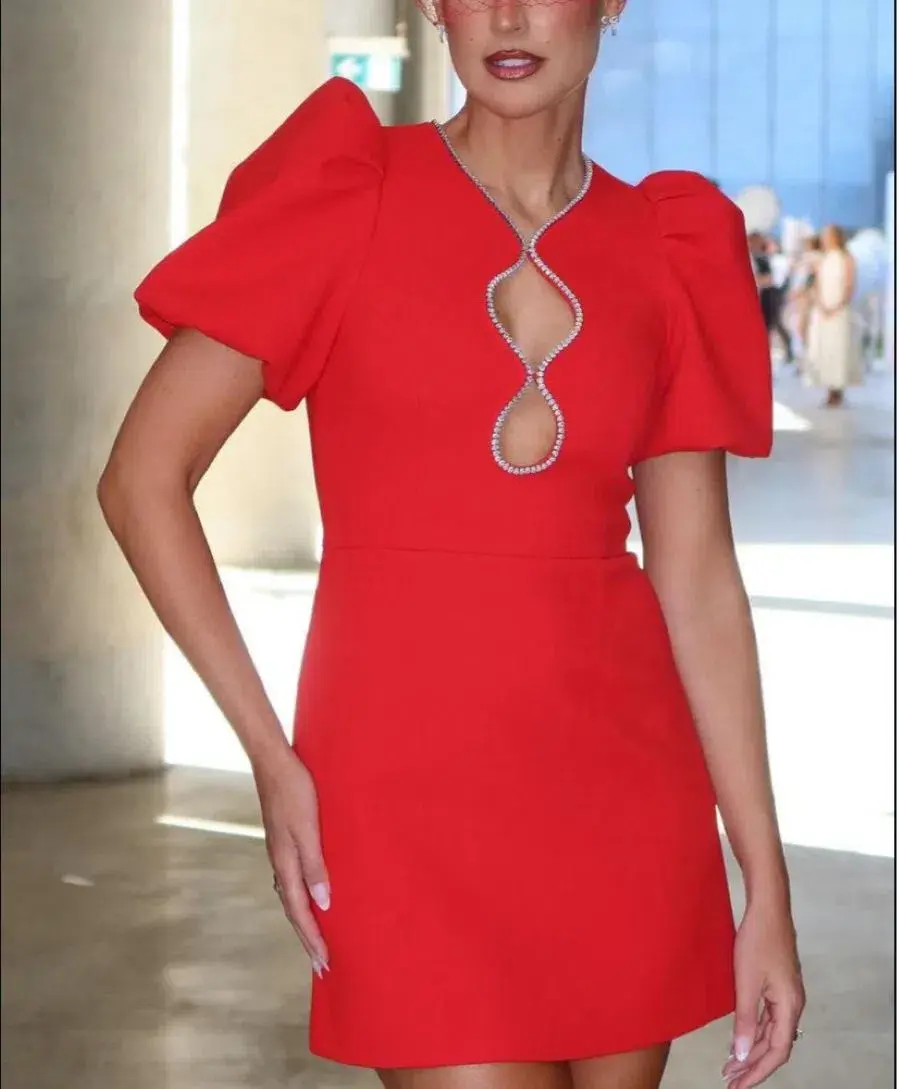 Rebecca Vallance Karina Puff Sleeve Mini Dress Red Size 16 for rent on The Volte - main image