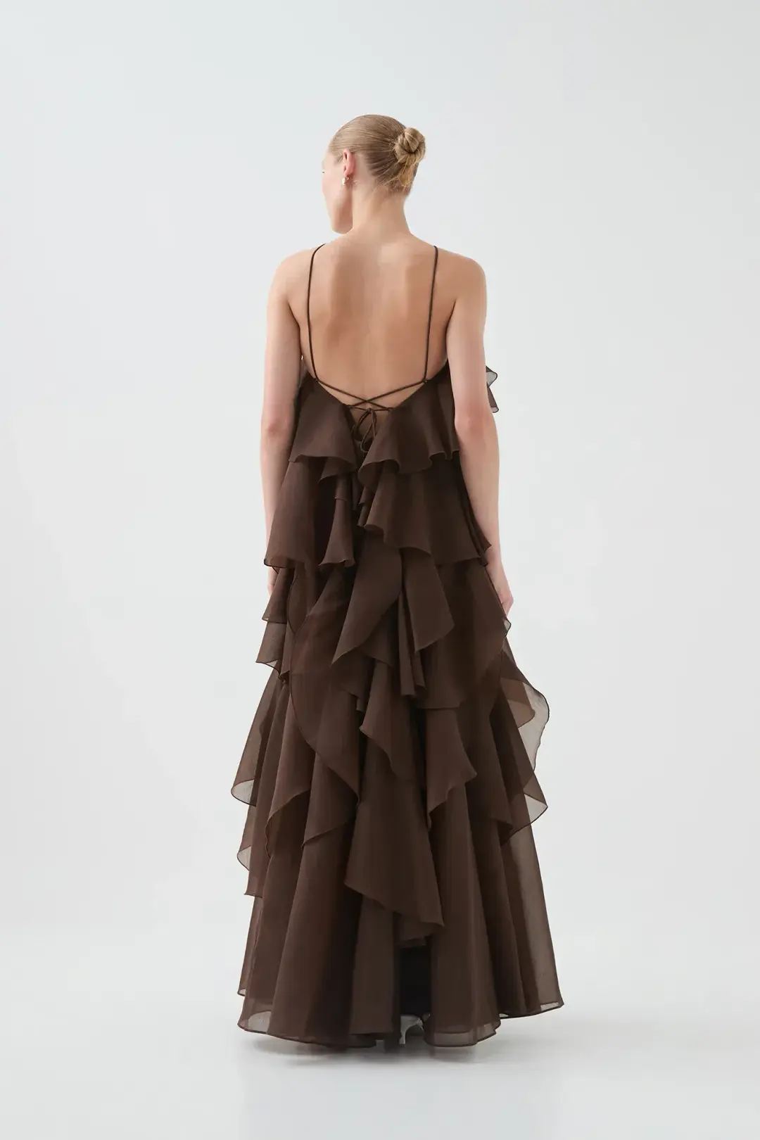 Aje Pandorea Layered Maxi Long Dress Ruffles Carob Chocolate Brown Size 16 for rent on The Volte - main image