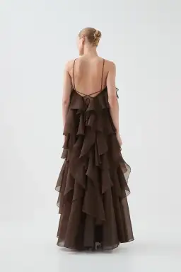 Aje Pandorea Layered Maxi Long Dress Ruffles Carob Chocolate Brown Size 16 for rent on The Volte - image 4