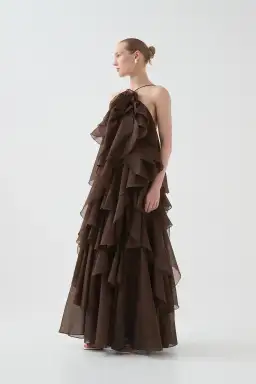 Aje Pandorea Layered Maxi Long Dress Ruffles Carob Chocolate Brown Size 16 for rent on The Volte - image 3