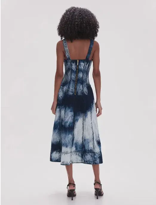 Aje Enigma Denim Midi Dress Tie Dye Indigo Size 16 for rent on The Volte - main image