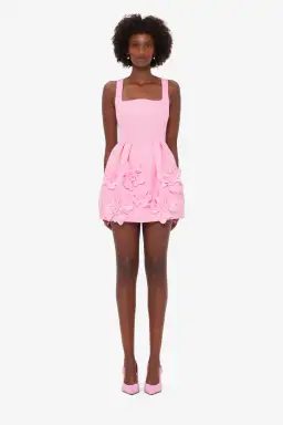 Leo Lin Pip Floral Appliqué Bell Shape Mini Dress Baby Pink Size 8 for rent on The Volte - image 1